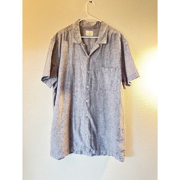 Mutual Weave Men’s Linen Blend Striped Button-Up Shirt XLT Blue Short Sleeve - Picture 1 of 7